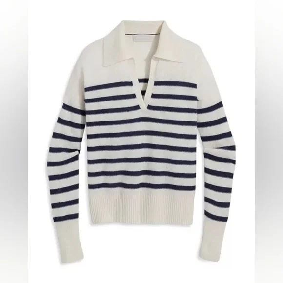 Vineyard Vines Cream and Black Striped V-Neck Sweater - Picture 1 of 10